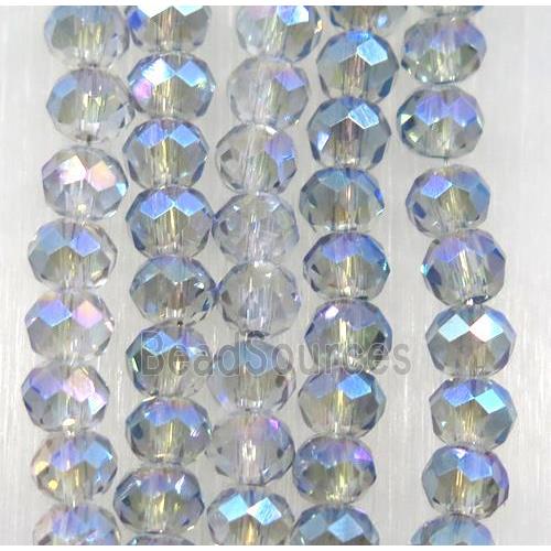 chinese crystal glass bead, faceted rondelle, gray rainbow