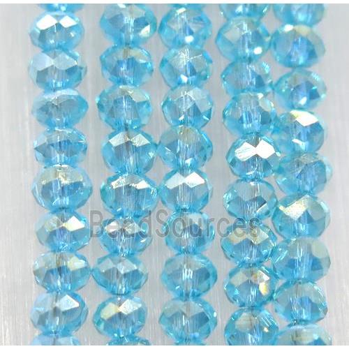 aqua chinese crystal glass bead, faceted rondelle, AB-color electroplated