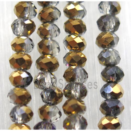 chinese crystal glass bead, faceted rondelle, half gold electroplated