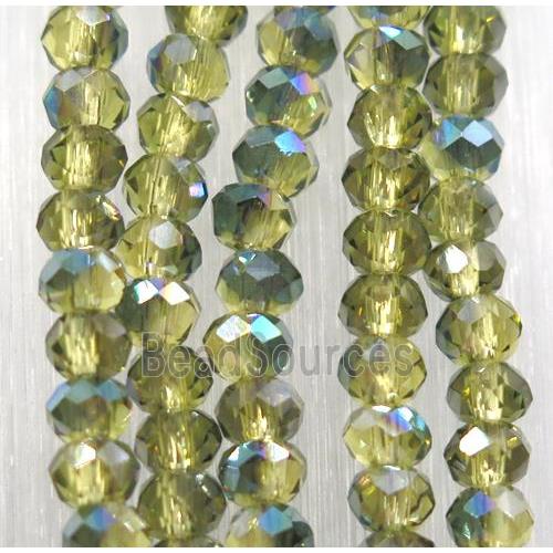 chinese crystal glass bead, faceted rondelle, half green electroplated