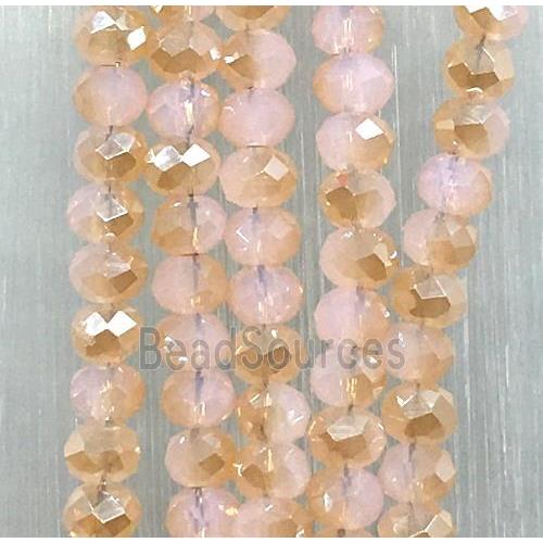 pink chinese Jadeite Glass beads, faceted rondelle, half champagne electroplated