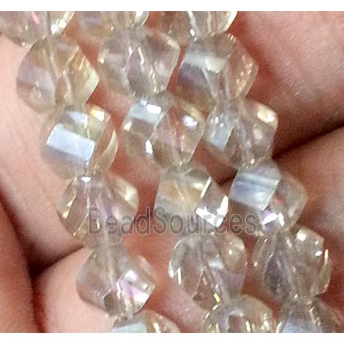 Chinese crystal glass bead, swiring cut, champagne AB color