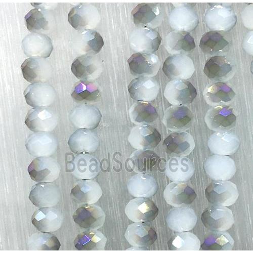 chinese Jadeite Glass beads, faceted rondelle, half rainbow electroplated