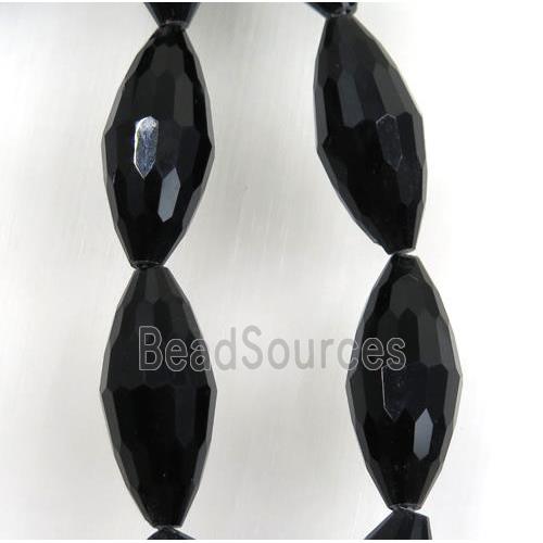 black chinese crystal glass beads, faceted rice