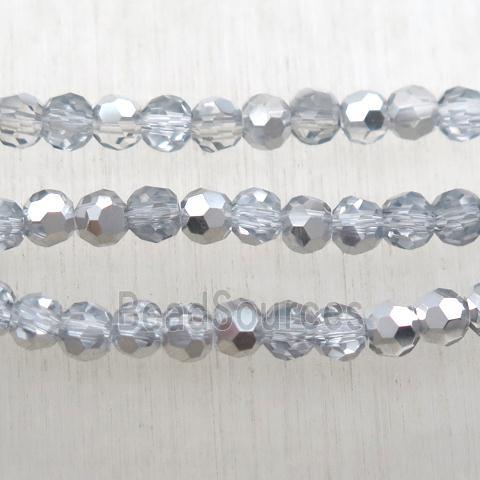 faceted chinese crystal glass ball beads, half silver electroplated