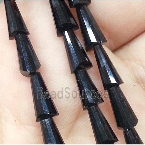 Chinese crystal glass bead, faceted pagoda, black