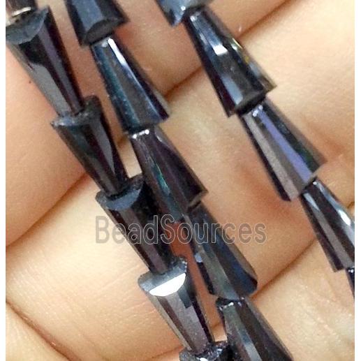 Chinese crystal glass bead, faceted pagoda, black hematite