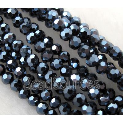 Chinese Glass Crystal Beads, faceted round, black AB-Color