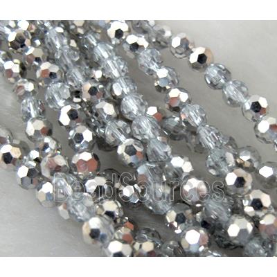 Chinese Glass Crystal Beads, faceted round, silver plated