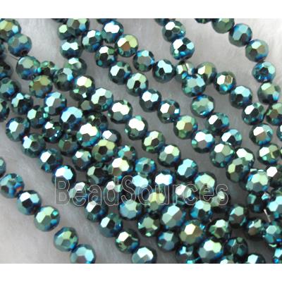 Chinese Glass Crystal Beads, faceted round, peacock green AB-color