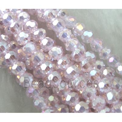 Chinese Glass Crystal Beads, faceted round, lt.pink AB-color