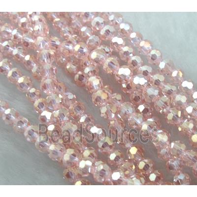 Chinese Crystal Glass Beads, faceted round, rose-pink AB-color