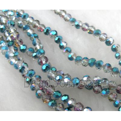 Chinese Crystal Beads, faceted round, peacock-blue AB-color