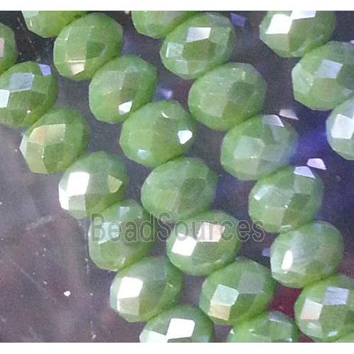 Chinese crystal glass bead, faceted rondelle, green AB color