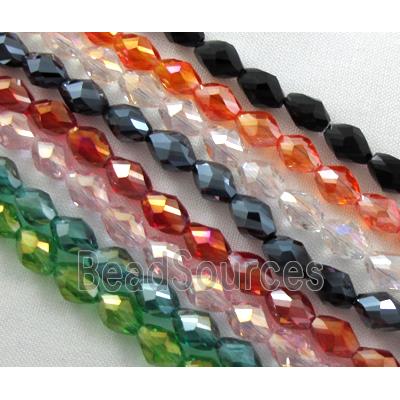 Chinese glass crystal beads, faceted twist, AB-Color, mixed