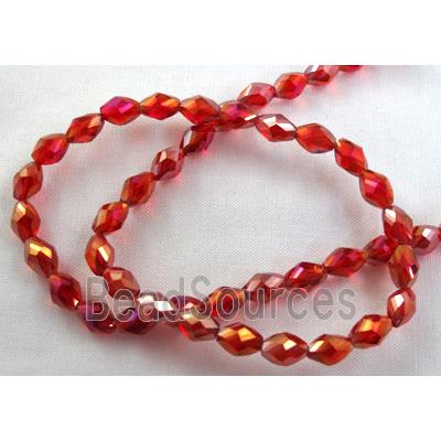 Chinese glass crystal beads, faceted twist, red AB-color