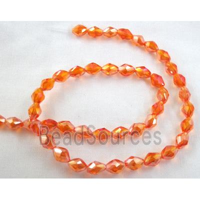 Chinese glass crystal beads, faceted twist, red AB-color