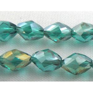 Chinese Crystal Beads, Twist, faceted, peacock green AB color