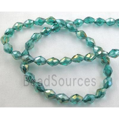 Chinese Crystal Beads, Twist, faceted, peacock green AB color