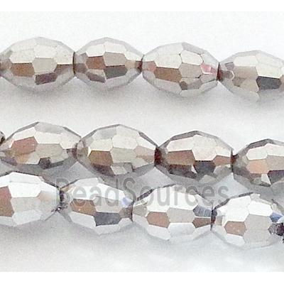 Chinese Crystal Glass Beads, faceted barrel, plaltinum plated