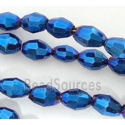 Chinese Crystal Glass Beads, faceted barrel, blue plated