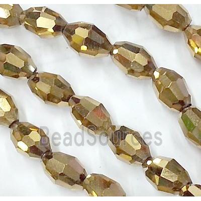 Chinese Crystal Glass Beads, faceted barrel, gold plated