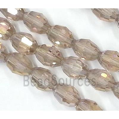 Chinese Crystal Glass Beads, faceted barrel, silver champagne