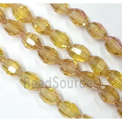 Chinese Crystal Glass Beads, faceted barrel, gold champagne