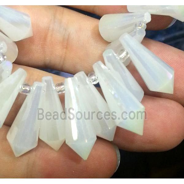 Chinese crystal glass bead, faceted teardrop, opal jade