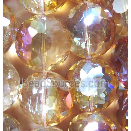 Chinese crystal glass bead, faceted flat round