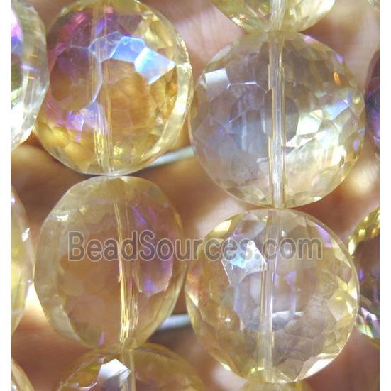 Chinese crystal glass bead, faceted flat round