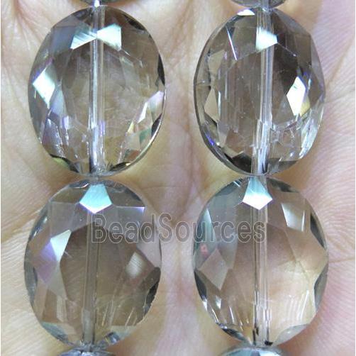 Chinese crystal glass bead, faceted oval, lt.gray