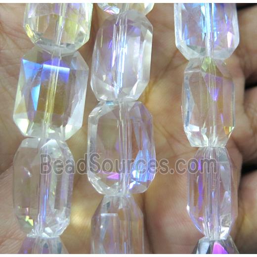 chinese crystal glass bead, faceted rectangle, white AB-color