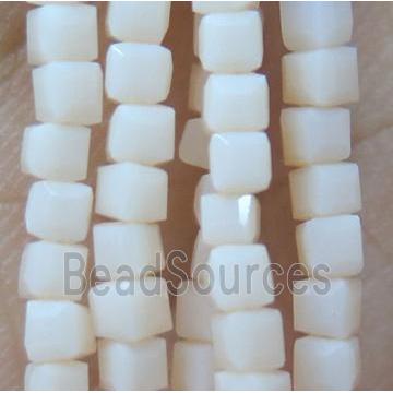 Chinese crystal glass bead, faceted cube, white