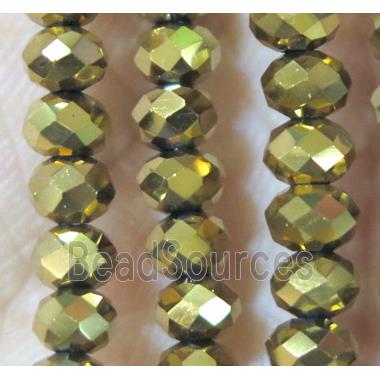 chinese crystal bead, faceted rondelle, gold plated