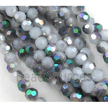 glass crystal bead, faceted round, half plated AB color