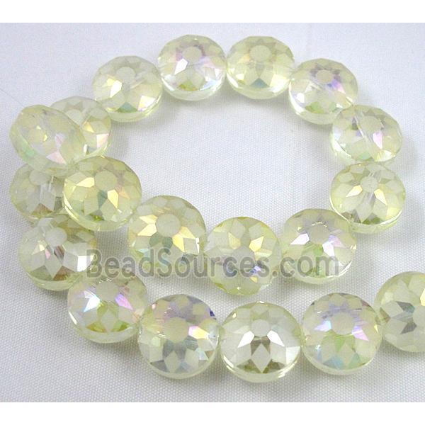 cut glass crystal bead, sun flower, yellow