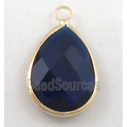 Chinese crystal glass pendant, faceted teardrop, dark blue