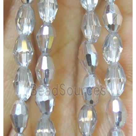 clear Chinese Crystal Beads, faceted oval, half-silver-electroplated