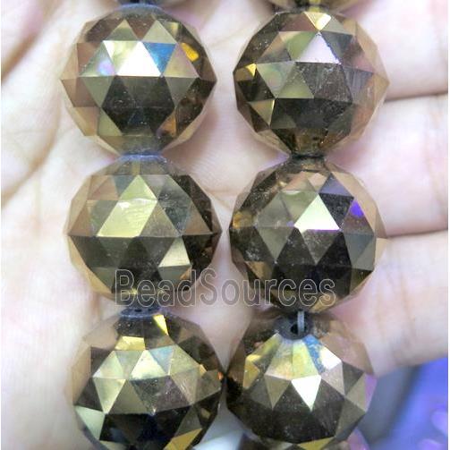 Chinese crystal bead, faceted round, gold plated