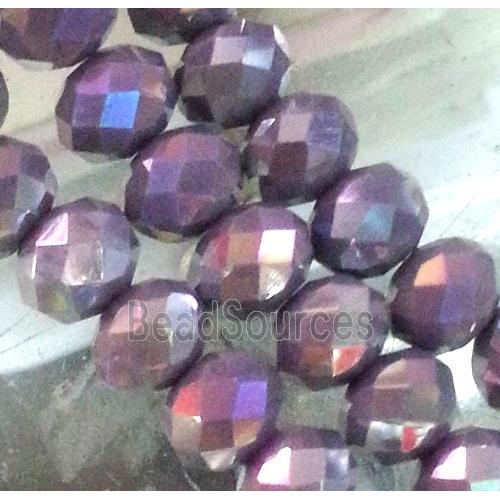 Chinese crystal glass bead, Faceted rondelle, purple AB color