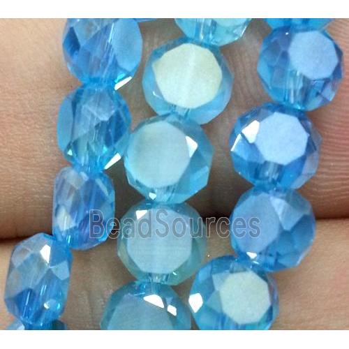 Chinese crystal glass bead, faceted flat round, aqua