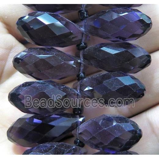 Chinese crystal glass bead, faceted teardrop, deep purple