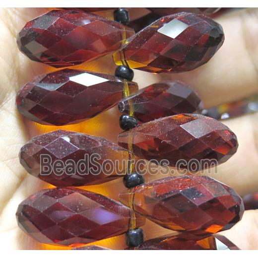 Chinese crystal glass bead, faceted teardrop