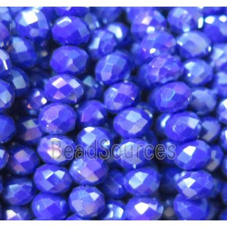 Chinese crystal glass bead, faceted rondelle, blue AB-color