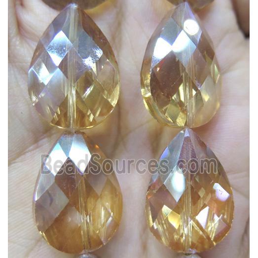 Chinese crystal glass bead, faceted teardrop