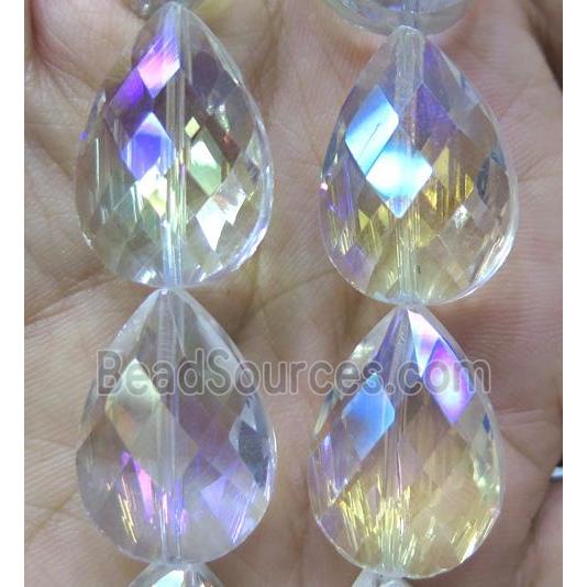 Chinese crystal glass bead, faceted teardrop