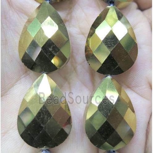 Chinese crystal glass bead, faceted teardrop