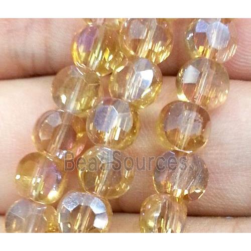 Chinese crystal glass bead, faceted flat round, gold champagne AB color