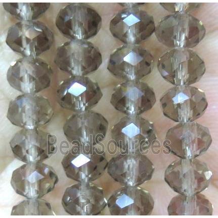 Smoky Chinese crystal glass bead, faceted rondelle